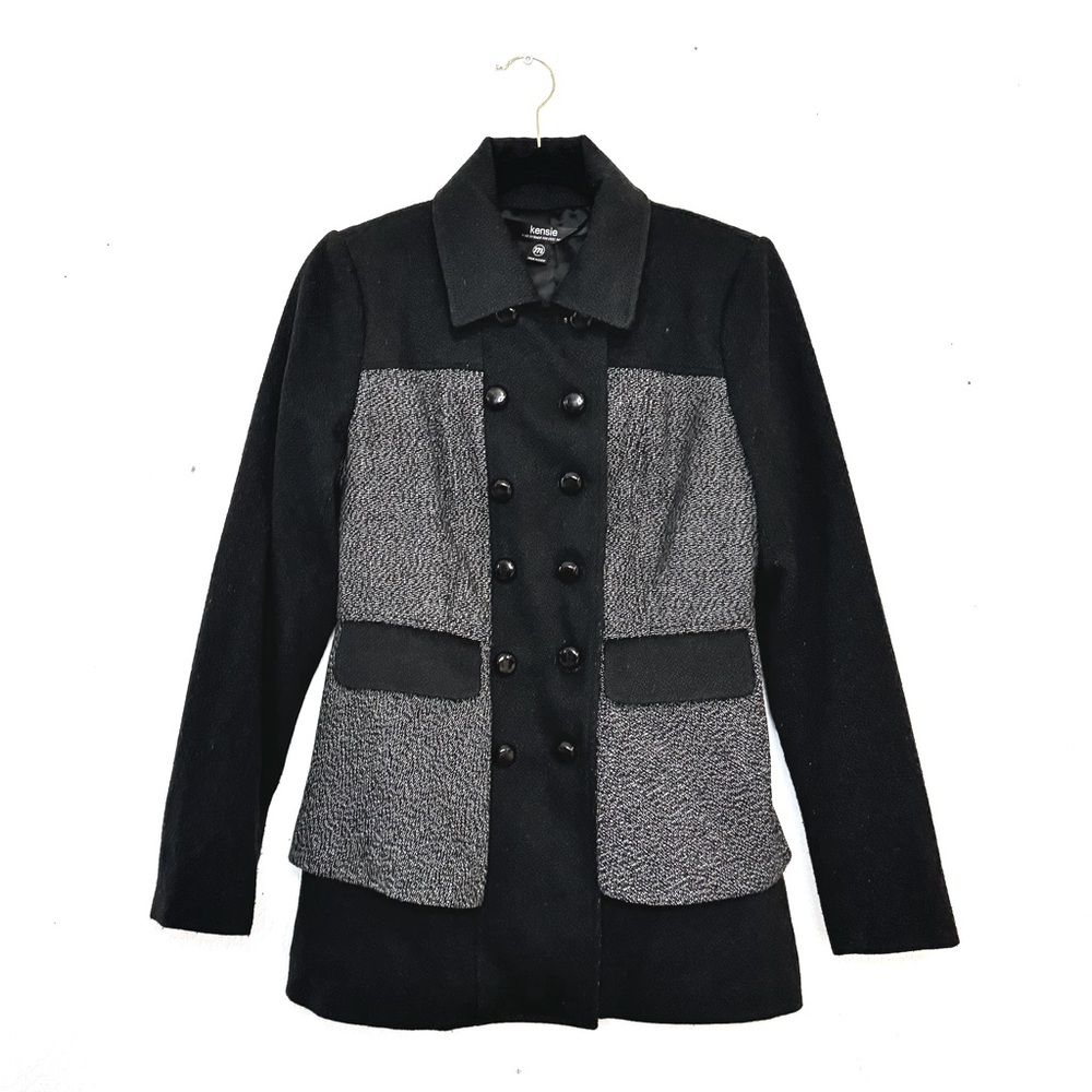 Kenzie Woman’s Black Double Breasted Tweed Coat - Size M